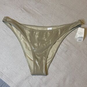 AE AERIE Cheekiest Bikini Bottom LG Metallic Gold Swim‎ Seperates Bottom